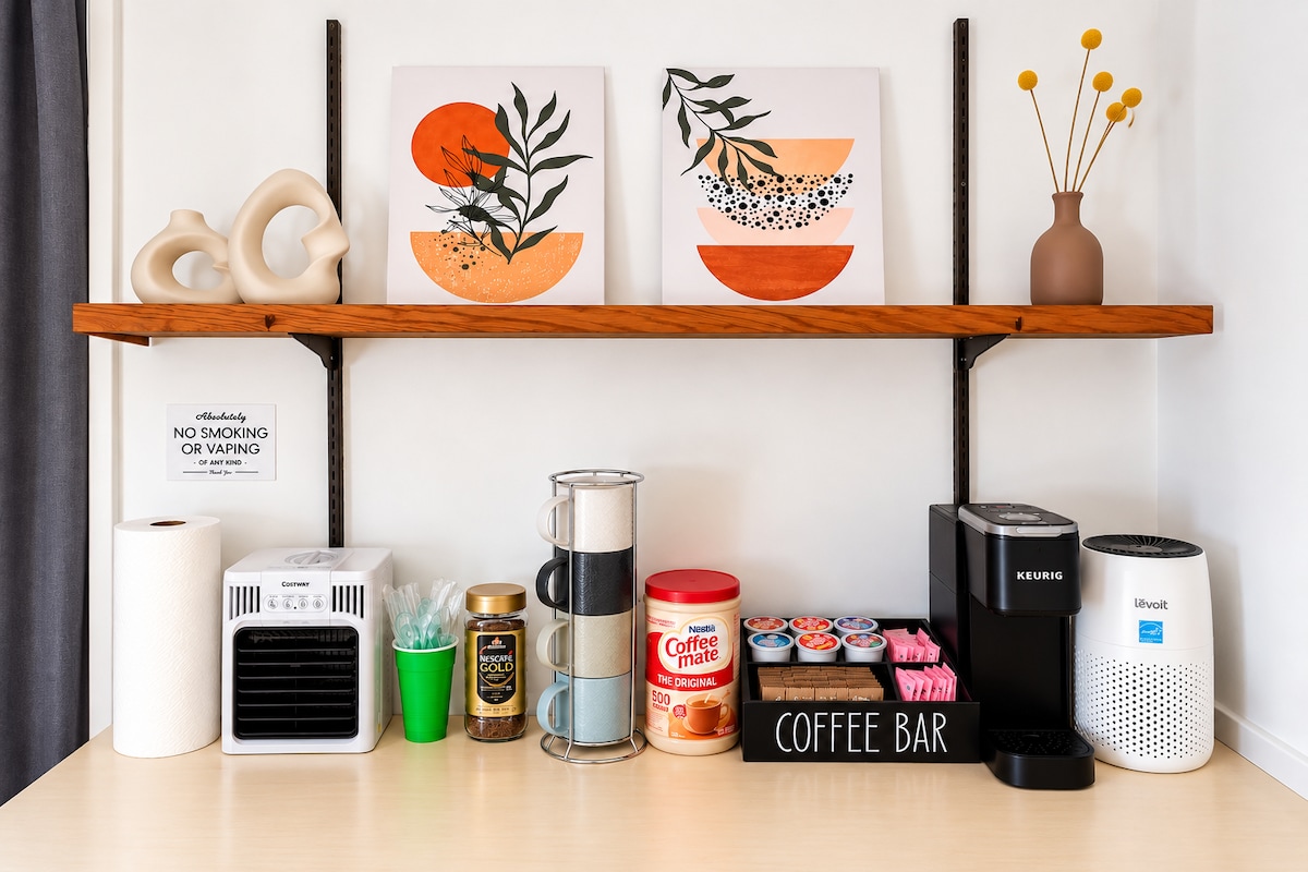 Coffee bar station in the Berkeley Hills garden studio